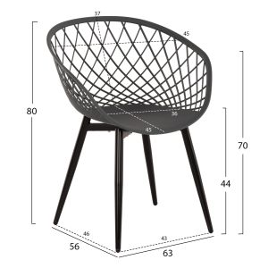 Ariadne chair Rexhm8001,30 made of polypropylene with metal legs in gray color 63x56x80hcm