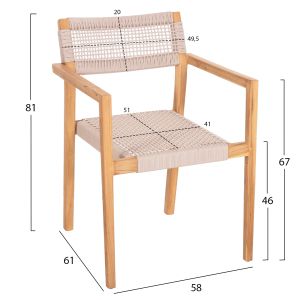 Chair Charlotte solid teak wood - beige rope 58x61x81hcm Hm9637,07