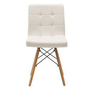 Chair Cian Ii white leather seat with wooden legs