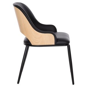 Chair Delf Hm9617,01 black Pu leather with black metal legs and wooden back 48x55x76hcm