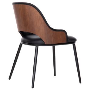 Chair Delf Hm9617,03 black Pu leather with black metal legs and wooden back 48x55x76hcm