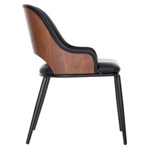 Chair Delf Hm9617,03 black Pu leather with black metal legs and wooden back 48x55x76hcm