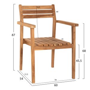 Erietta Hm9534 chair made of teak wood in natural color, stackable 60x54x87cm