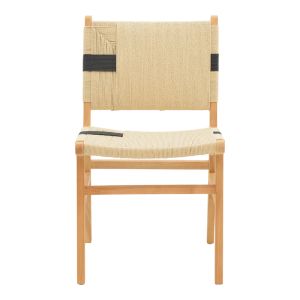 Julien chair made of rubber wood and rope upholstery in natural-black color, 61x54x85cm