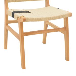Julien chair made of rubber wood and rope upholstery in natural-black color, 61x54x85cm