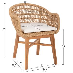 Стол Lamora Hm9826 от тиково дърво със синтетично въже и възглавница 60x61x78cm