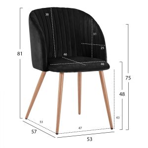 Leah chair black plush wood legs Hm8543,04