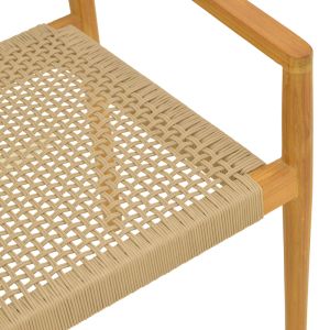 Стол Lengan с рамка от тиково дърво в естествен нюанс - бежово въже 54x52x80см
