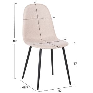 Chair Leonardo Hm00100,27 Beige Fabric Black Metal Legs 42x49,5x89hcm