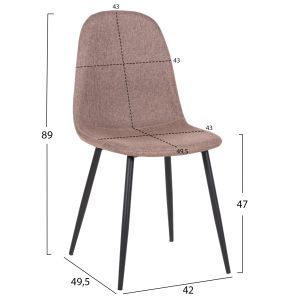 Chair Leonardo Hm00100,28 Dark Beige Fabricblack Metal Legs 42x49,5x89hcm