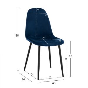 Leonardo chair plush blue with black legs Hm00100,08 43x54x88cm