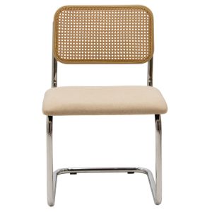 Lusy chair with beige textile upholstery and chrome legs