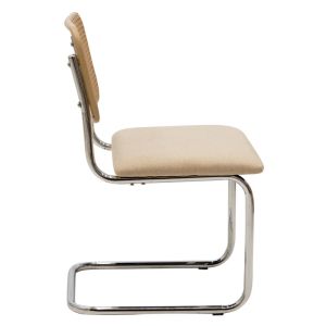 Lusy chair with beige textile upholstery and chrome legs
