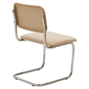 Lusy chair with beige textile upholstery and chrome legs