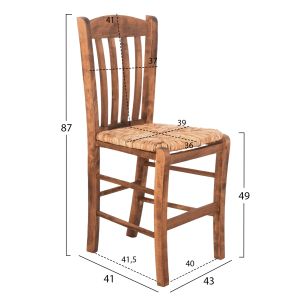Monte chair Hm10383.01 beech wood in walnut-seagrass rush-matte seat 43x41x87hcm.