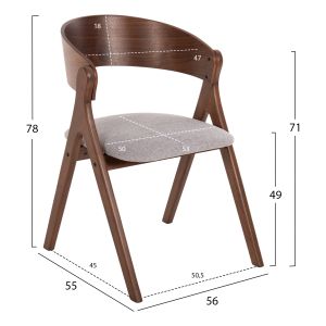 Chair Nekker Hm9739.01 made of rubber wood, walnut color, with gray textile seat 56x55x78hcm