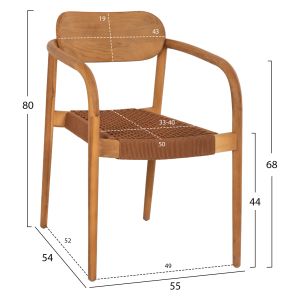 Oslo chair Hm9636.01 made of teak wood with brown ropes 55x54x80hcm