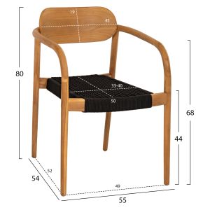 Oslo chair Hm9636,02 made of teak wood with black ropes 55x54x80hcm