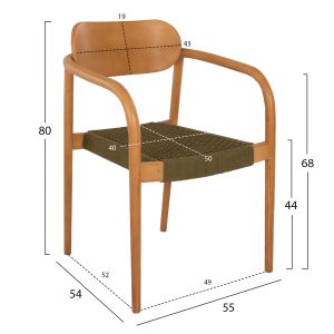 Oslo chair Hm9636.05 made of teak wood with green ropes 55x54x80hcm