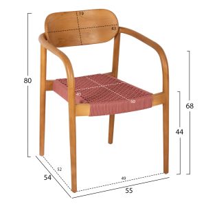 Oslo Chair Hm9636,06 made of teak wood with pink ropes 55x54x80hcm