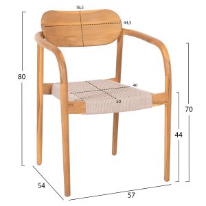 Oslo chair solid teak wood - beige rope 55x54x80hcm Hm9636,07