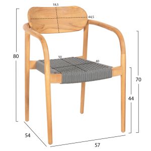 Oslo chair solid teak wood - gray rope 55x54x80hcm Hm9636,08
