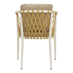 PELUXE CHAIR, ALUMINUM, WHITE-POLYETHYLENE ROPE, NATURAL-BEIGE CUSHIONS, 57X60X78CM