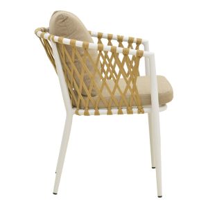 PELUXE CHAIR, ALUMINUM, WHITE-POLYETHYLENE ROPE, NATURAL-BEIGE CUSHIONS, 57X60X78CM