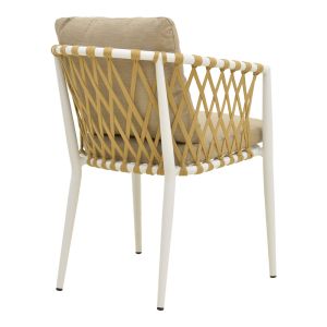 PELUXE CHAIR, ALUMINUM, WHITE-POLYETHYLENE ROPE, NATURAL-BEIGE CUSHIONS, 57X60X78CM