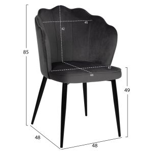 Princess Avie chair Hm8737.01 gray plush black metal frame 48x48x85hcm