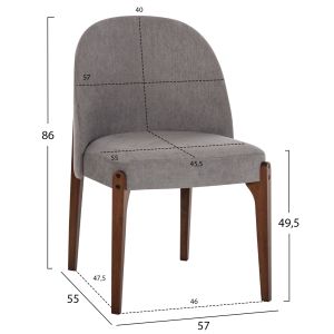 Rammer chair Hm9744.01 made of rubber wood with gray fabric 57x55x86hcm