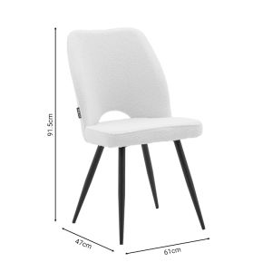 Chair Renish boucle ecru color with black metal legs 61x47x91.5cm
