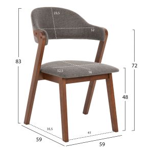 Rider chair Hm9734.01 made of rubber wood with gray fabric 59x59x83hcm
