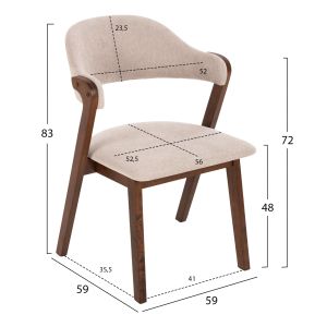 Rider chair Hm9734.02 made of rubber wood with ecru damask 59x59x83hcm