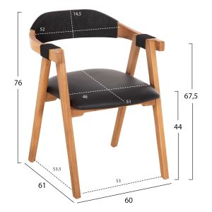 Chair Rimini teak in natural-black rope and Pu seat 60x61x76hcm Hm9867