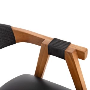 Chair Rimini teak in natural-black rope and Pu seat 60x61x76hcm Hm9867