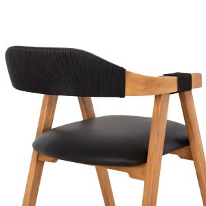 Chair Rimini teak in natural-black rope and Pu seat 60x61x76hcm Hm9867