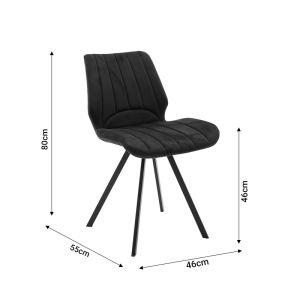 Sabia chair black plush with black metal legs 46x55x80cm