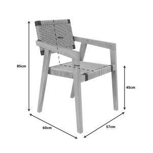 Salama chair, teak wood in a natural shade and cream-black rope 57x60x85cm