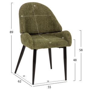Chair Sarky green bouclé black metal legs 55x62x89cm Hm8585,03
