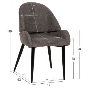 Chair Sarky gray bouclé black metal legs 55x62x89cm Hm8585,01