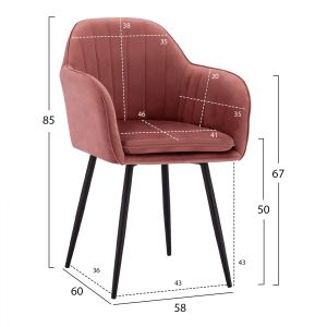Shara chair plush ash rose black metal legs Hm8726,02