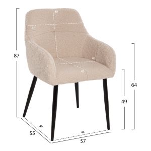 Shelly chair, boucle ecru, black legs Hm8591,02 57x55x87cm
