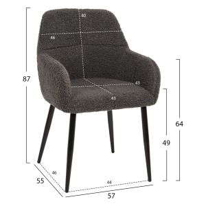 Chair Shelly gray bouclé black legs Hm8591,01 57x55x87cm
