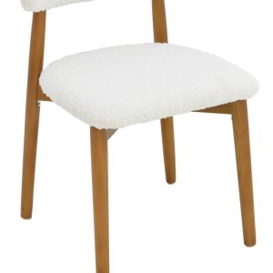Стол Ubene от каучуково дърво с плат от орех и букле в бяло, 51x56x79 см