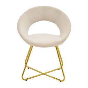 Valentina chair with beige plush fabric and gold metal legs 65x60x82