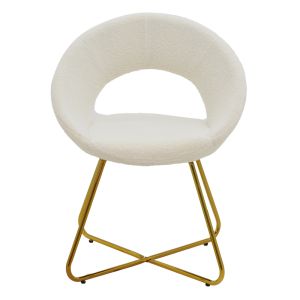 Valentino chair white boucle fabric-golden metal legs 65x60x82cm