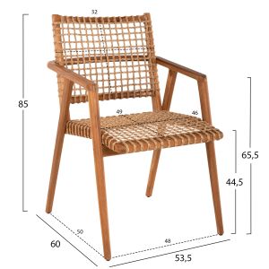 Стол Vaya Hm9823 от тиково дърво със синтетично въже в естествен цвят 54x59x84cm