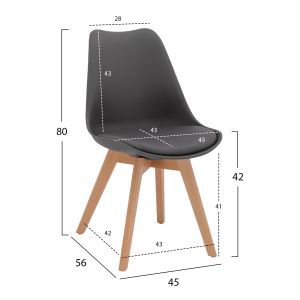 Vegas chair with wooden legs and dark gray seat Hm0033,03