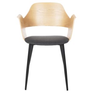 Chair Velp natural wood - black metal legs - gray fabric 55.5x50x79hcm Hm9616.02